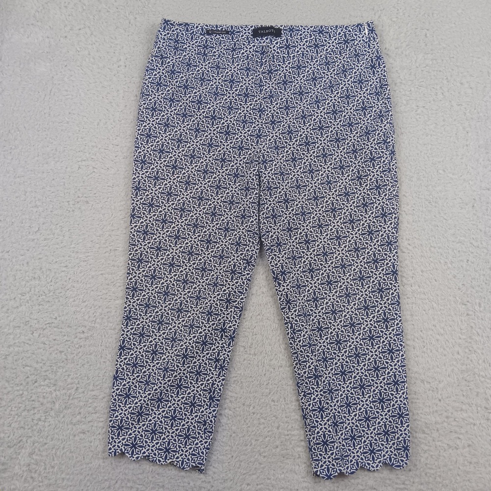 Talbots Chatham Crop Pant 12 Navy White Geometric Scallop Hem Stretch ID24511/17